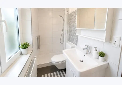 Bad mit Dusche, WC und Waschbecken